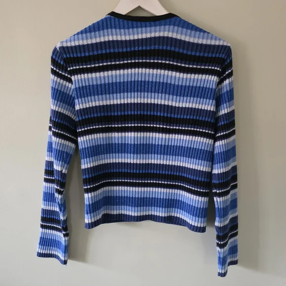 Le Chateau M Vintage Y2K Eclectic Coquette Striped Ribbed Knit Cardigan - Picture 10 of 12